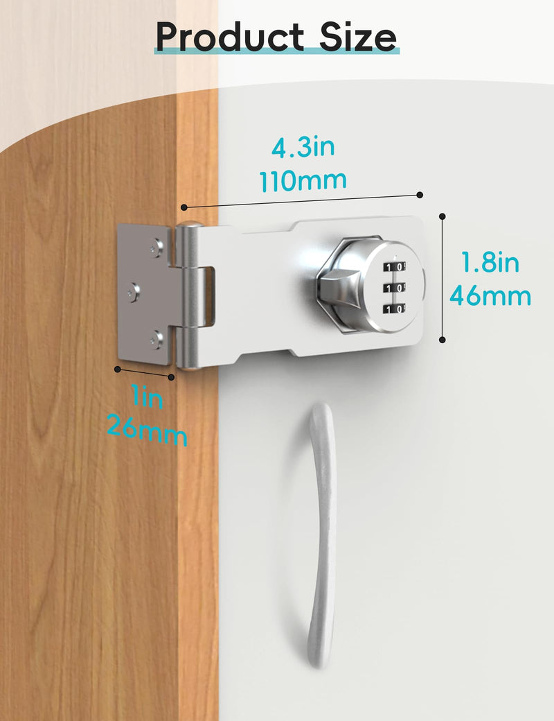 Combination Cabinet Door Lock, Gate Latch Lock with Code, Keyless Security Lock for Gate, Door, Cabinet, Bathroom, Outdoor, Garage, Fence,(Sliver, 2 Pack) Silver