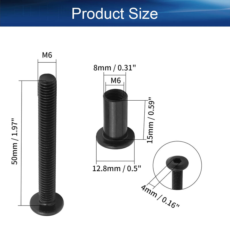 Bettomshin 10Pcs M6 Binding Screws, M6 x 50mm Carbon Steel Binding Screws, Platform Furniture Hexagonal Lock Screw Connecting for Scrapbook Photo Albums, DIY Leather, Baby Bed Furniture
