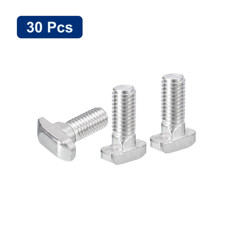 uxcell 30Pcs T-Slot Bolts, M8 x 20mm Hammer Head Bolt T Screw Drop-in Stud for 4040 Series T-Slot Aluminum Extrusion Profile, Carbon Steel Nickel Plated, Silver 30