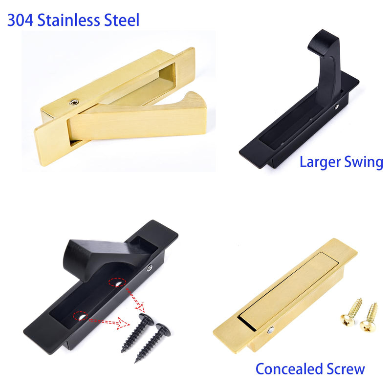 Dontay Sliding Pocket Door Handles, 304 Stainless Steel Non Locking Pocket Door Hardware, Recessed Flush Finger Pulls, Heavy Duty Edge Pull (1 Set, Satin Brass, 6 Inch) 1 Set