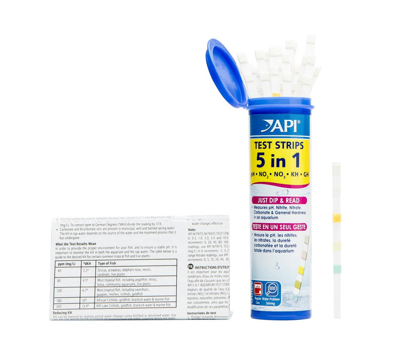 API 5-in-1 Test Strips Freshwater and Saltwater Aquarium Test Strips 25-Count Box Aquarium Water Testing