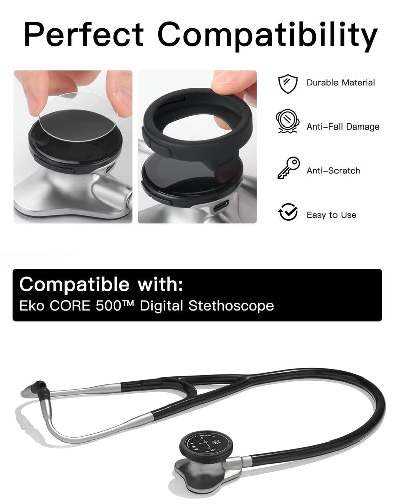 Protection Kit for EKO CORE 500™ Digital Stethoscope - (3-Pack) Silicone Chestpiece Covers & (3-Pack) 2.5D Tempered Glass Screen Protectors - 9H Hardness for All-Around Protection