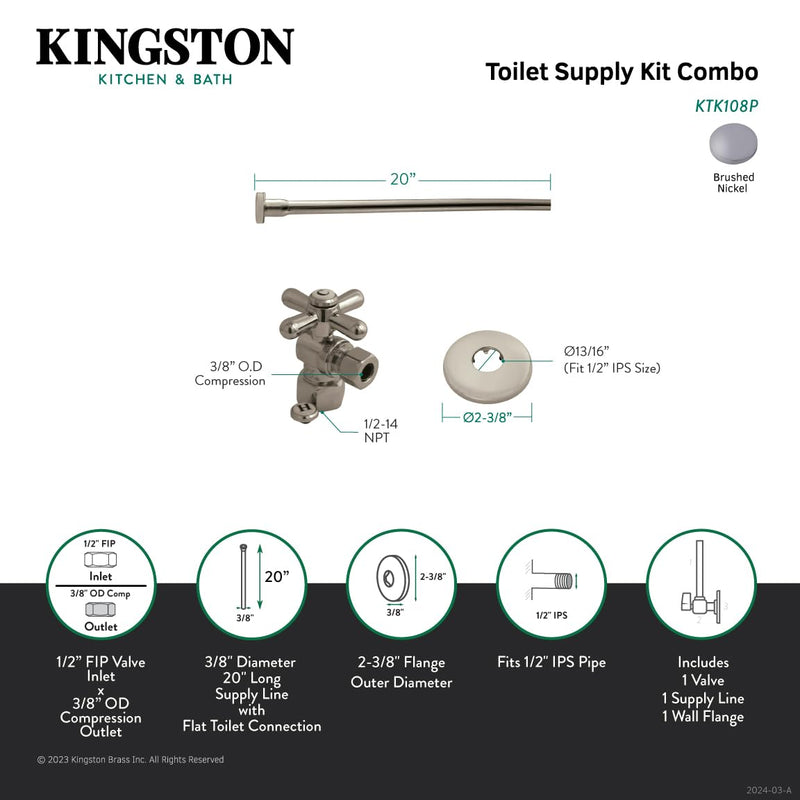 Kingston KTK108P Toilet Supply Kit, Brushed Nickel