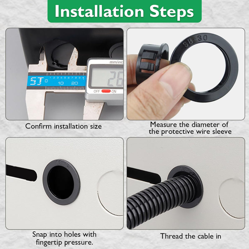 1/2"(13mm) Black Snap-in Knockout Insulating Bushing Grommets, Plastic Cable Hole Grommets for Wiring, Round Nylon Snap in Locking Electrical Wire Cord Hose & Tubing Bushings Grommets, 50pcs SB-13, 1/2"