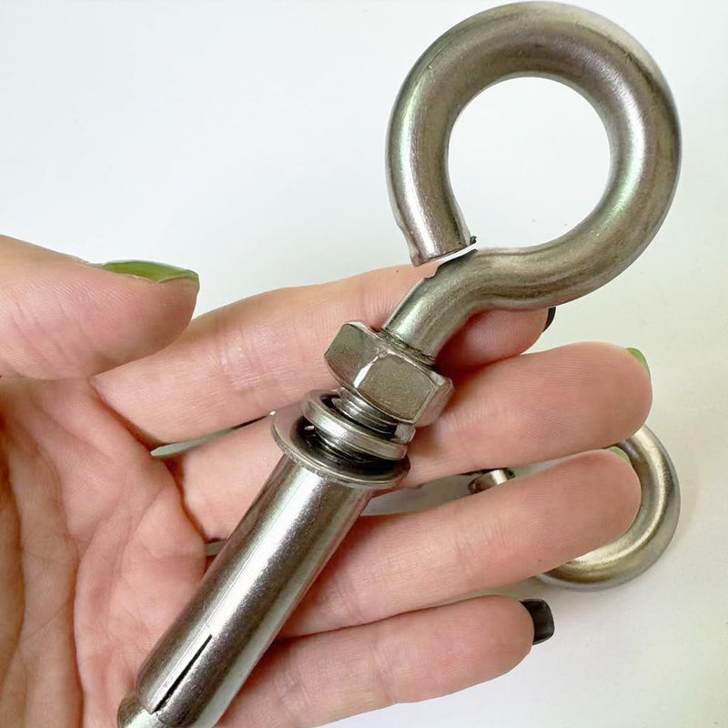 Concrete Eye Bolt, 4 Pack M10 Stainless Steel Expansion Screws Heavy Duty Shoulder Lag Eyebolts Lifting Ring Bolt Wall Concrete Anchors Fastener with Nut for Wall Ceiling Concrete Masonry