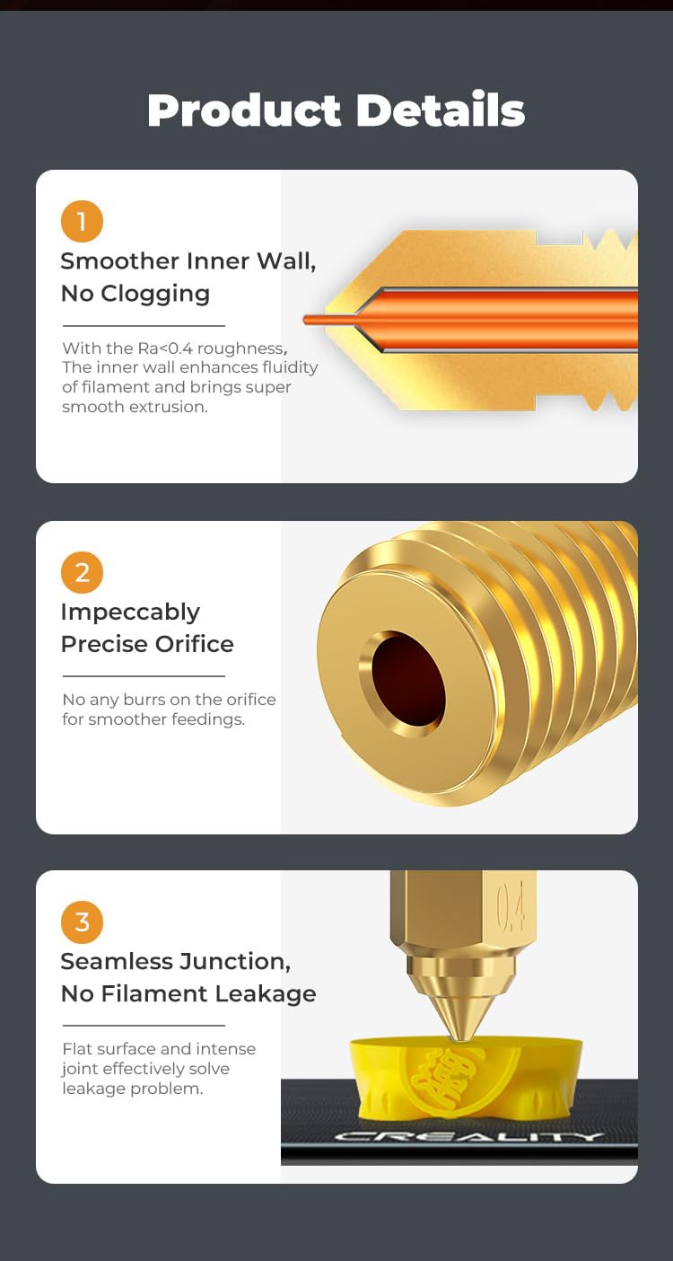 Creality Upgraded Ender-3 V3 SE High-Speed Brass Nozzle Kit (8PCS), 3D Printer Accessories Extruder Nozzle for Ender-7/Ender-5 S1, High Hardness, 0.25mm x1, 0.4mm x 4, 0.6mm x 2, 0.8mm x 1