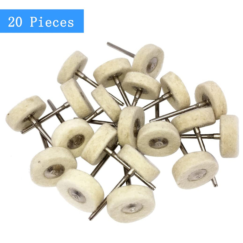 20 Pack Compressed Wool Felt Polishing Wheel 1/8" Mandrel Mounted Wool Buffing Wheel for Rotary Tools 20 Pcs Felt Polishing Wheel