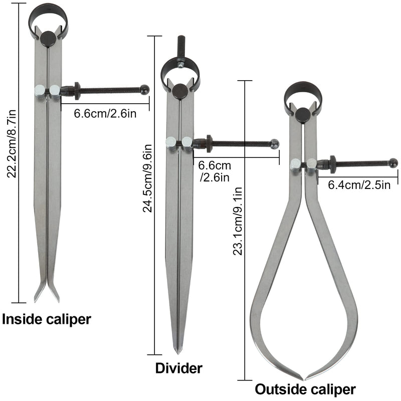 3 Piece Spring Caliper/Divider Set, 8 inches Inside Spring Outside Divider Caliper Set, Calipers Measuring Tool for Wood Turning Lathe Projects - NewNest Australia