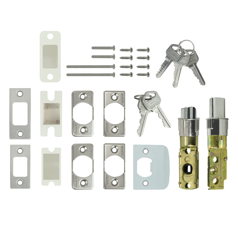 Nuk3y Thor Series Lever Door Handle Slim Round Modern Contemporary Lever Set (Entry & Deadbolt Combo [Keyed Alike], Satin Nickel) Entry & Deadbolt Combo [Keyed Alike]