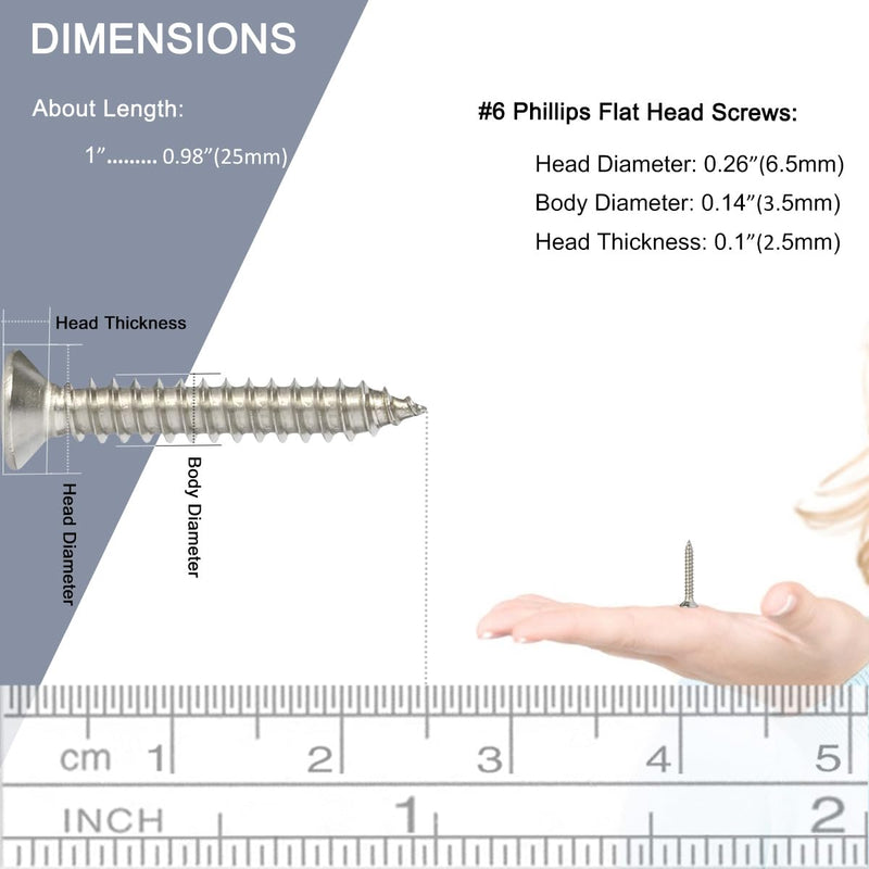 Wood Screws - 120PCS Flat Head Phillips Screws, 304 Stainless Steel Screw with Adjustable Wood Countersink Kit (#6 x 1) #6 x 1"
