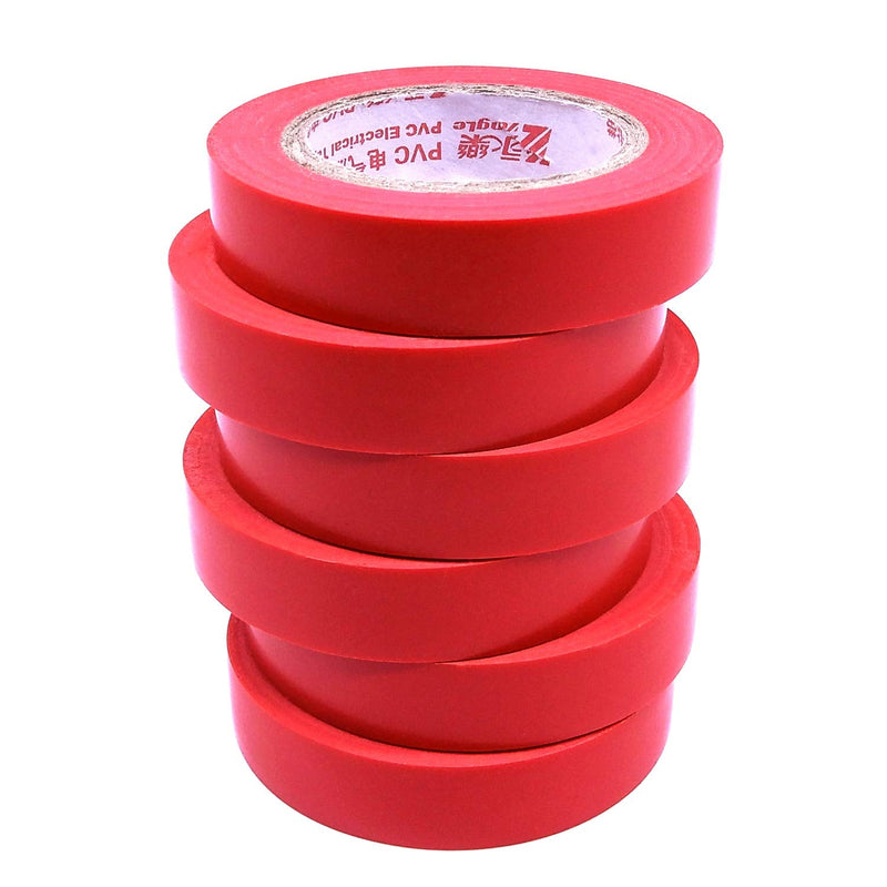 Viaky 6 Pack Electrical Tape Each Roll 0.6" x 50' High End Industrial Grade - Rated to 176 Degrees & 600 Volts - Vinyl Insulating Backing - Perfect for Electric Wiring Projects (red) 6 red