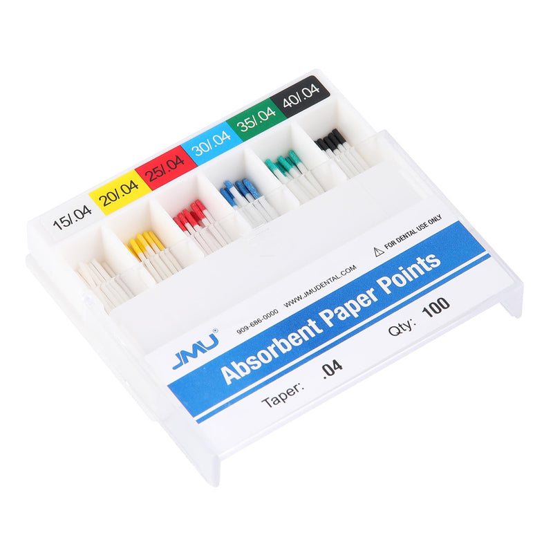 JMU Absorbent Paper Points .04 Taper #15-40 Assorted, Spill-Proof Box, 100pcs/Pack