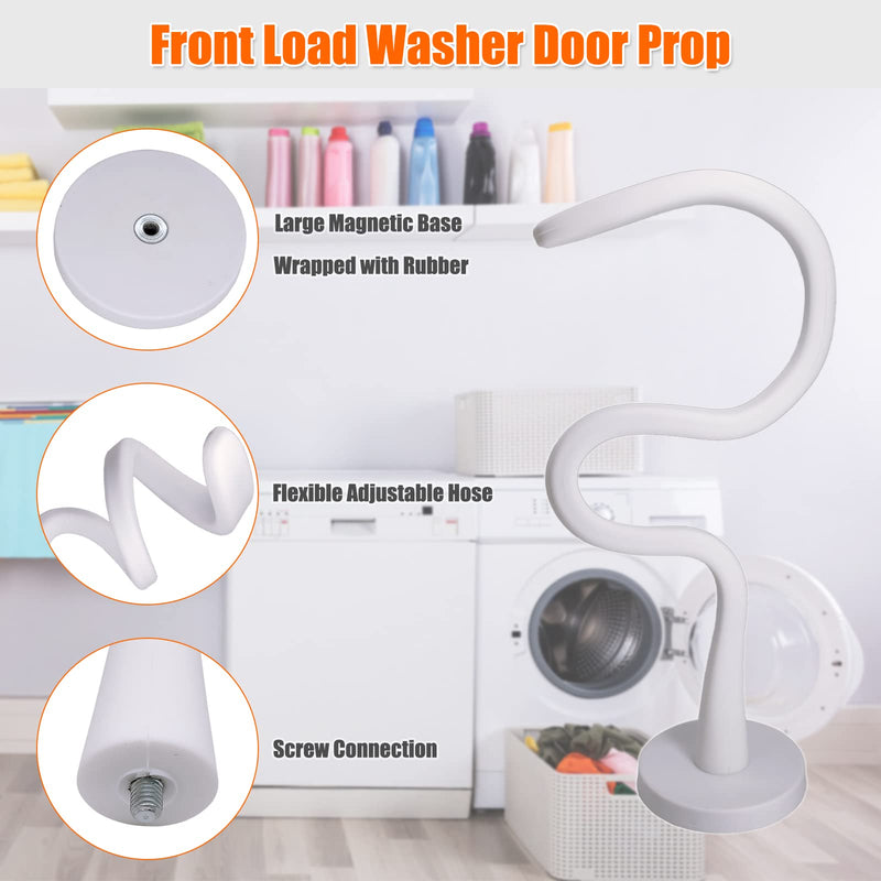 Front Load Washer Door Prop and Stopper - Magnetic Washing Machine Door Holder with 2.6-Inch Magnet Base, Removable Washer Door Stopper Keep Washer Door Open to Prevent Odors (White) White
