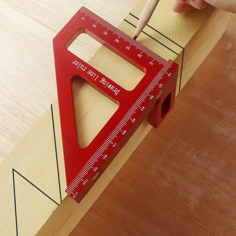 3D Multi-Angle Measuring Ruler,45/90 Degree Aluminum Alloy Woodworking Square Protractor,Drawing Line Ruler, Miter Triangle Ruler High Precision Layout Measuring Tool for Engineer Carpenter,R Red(Metric)