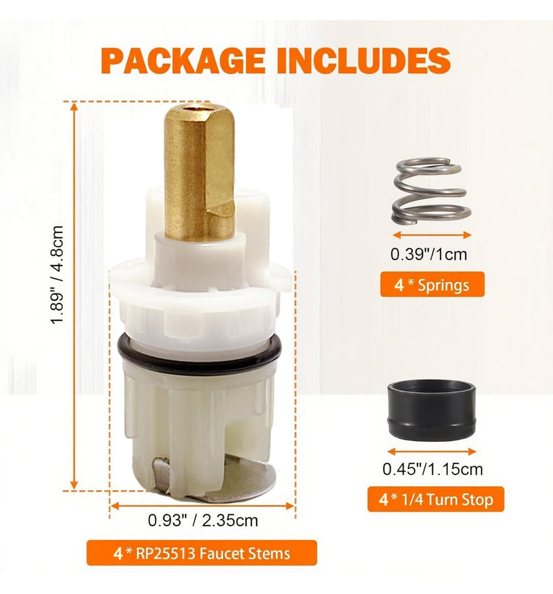 RP25513 Faucet Stem Assembly Replacement kit for Delta Two Handle Faucet Repair Kit with RP24096 cartridge, RP4993 Seat and Spring, RP24097 Turn Stop 1/4, Pack of 4