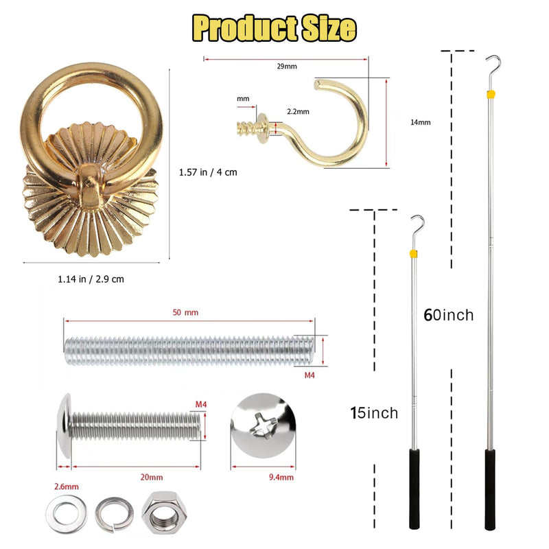 Ladder Pull Down System Kit - Attic Pull System Hook Set Replacement for Cord Ropes with 60 Inch Extension Pole and Copper Storage Hook Handle Parts Tool