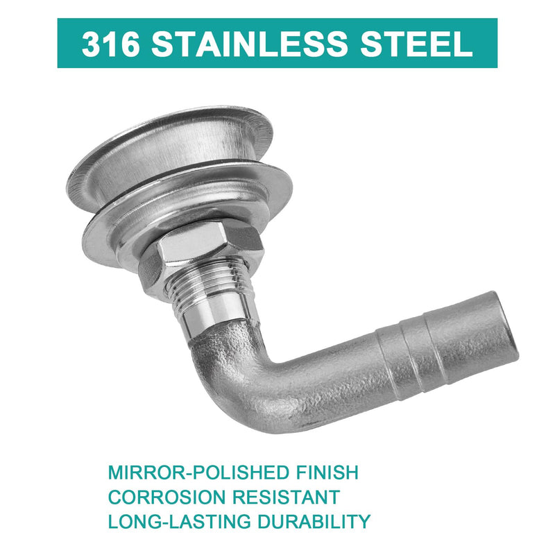 316 Stainless Steel 90-Degree Boat Fuel Tank Vent, Fits 5/8 Inch Hose, Marine Gas Vent with Gasket, Lock Nut, and Protective Cap