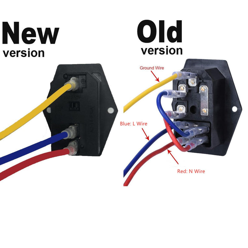 15A 250V Rocker Switch On/Off Power Socket Inlet Module Plug 10A Fuse Switch with 18 AWG Wiring 3 Pin - 2pcs