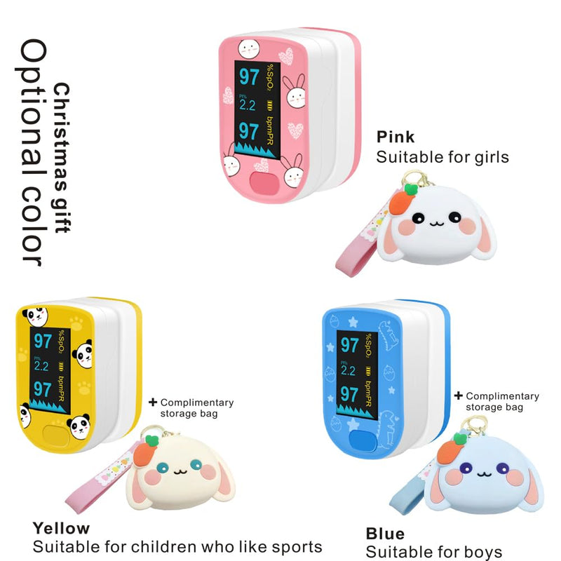 Children Digital Fingertip Pulse Oximeter Blood Oxygen Saturation Monitor with Adorable Animal Theme USB Rechargeable (fit for newborn/infant) For sports and aviation use only (blue)