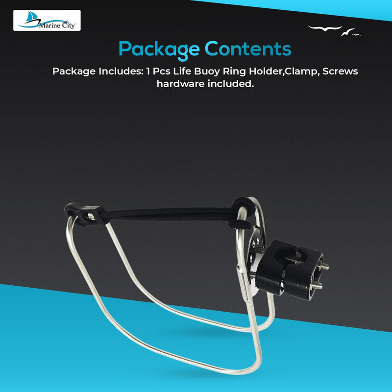 Marine City Life Ring Holder, 304 Stainless Steel with Elastic Cord – Horseshoe Bracket Life Ring Holder for Boat and Yachts