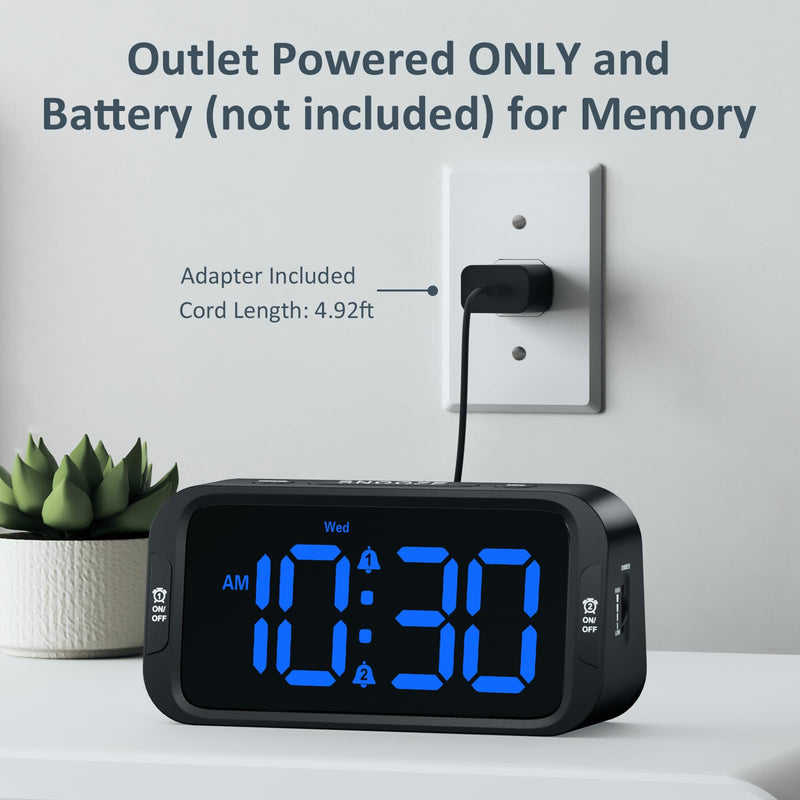 Digital Dual Alarm Clock for Bedroom, Easy to Set, 0-100% Dimmer, USB Charger, 5 Sounds Adjustable Volume, Weekday/Weekend Mode, Snooze, 12/24Hr, Battery Backup, Compact for Bedside(Blue) Black - Blue Led