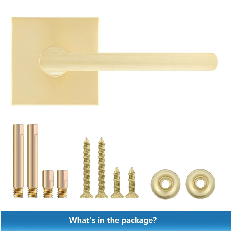 Leydebong 3 Pack Single Sided Gold Heavy Duty Door Lever Dummy Door Handle Set Door Hardware, Door Handles, Interior Door Handles Dummy Door Lever without Lock and Key