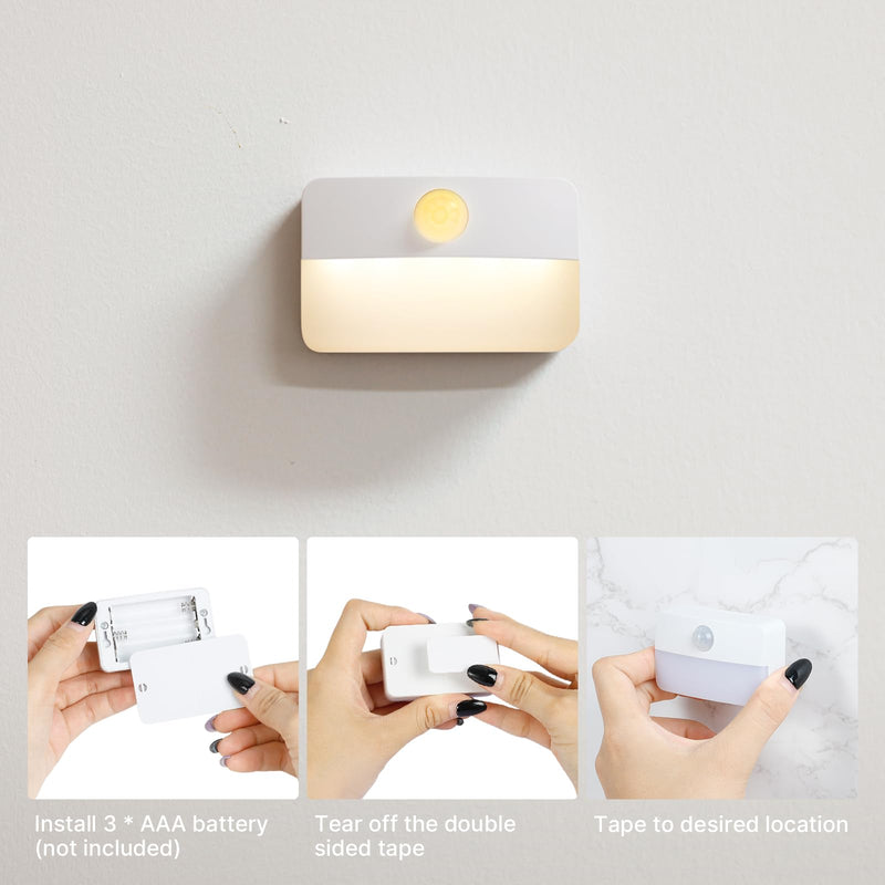 8 Pack Motion Sensor Stair Light for Indoor, Battery Operated Closet Lights, Wireless Stick on Anywhere Hallway Lamp, 40 Lumen 3000K Portable Led Night Lamps for Bedroom Under Cabinet Kitchen 8 Pack
