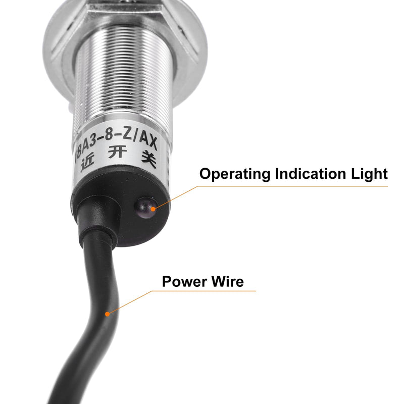 MECCANIXITY M18 Approach Sensor Inductive Proximity Sensor Switch NC Normally Close NPN 8mm Detection Distance, DC 6-36V LJ18A3-8-Z/AX, 3.9ft, 3Pcs