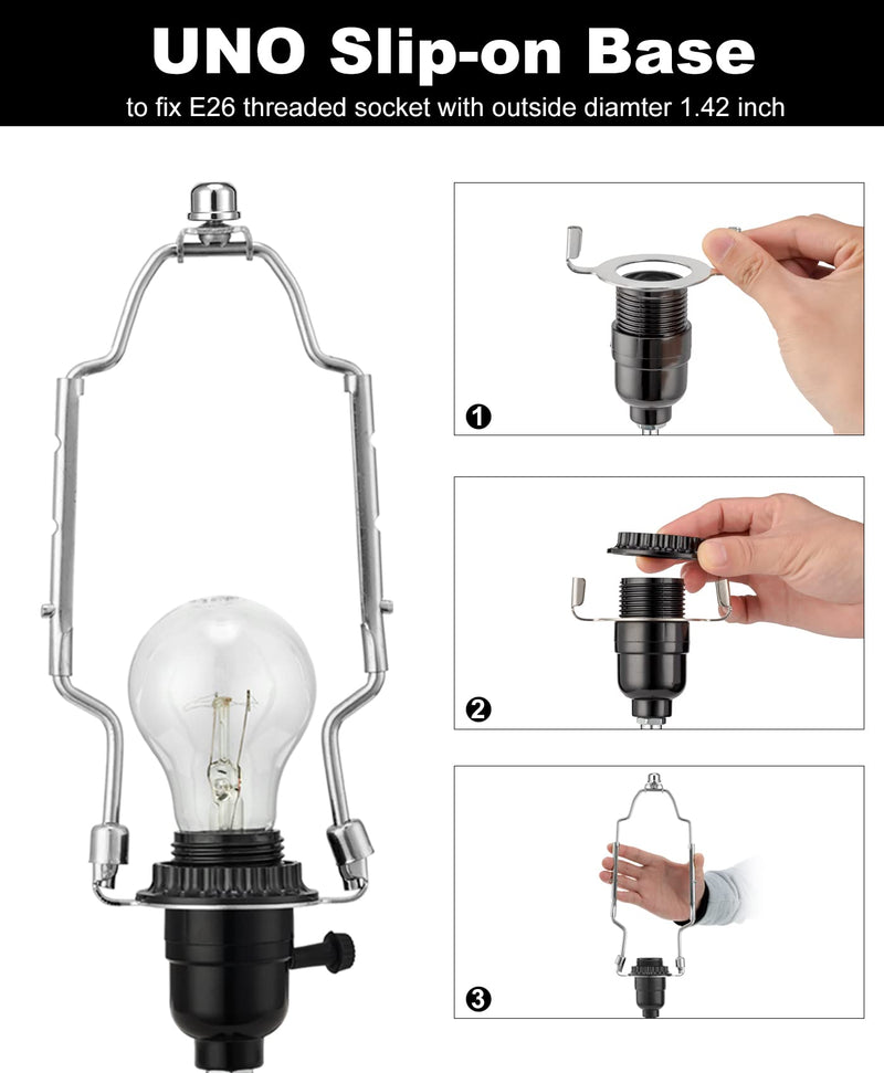 8 9 10 inch Lamp Shade Holder Kit [Adjustable] for Table and Floor Lamps, Heavy Duty Lamp Parts with 3/8 Standard Saddle, UNO Fitter Adapter and Lamp Finial (Silver) Silver