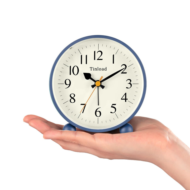 4.5" Vintage Retro Analog Alarm Clock, Super Silent Non Ticking Small Clock with Manual Light, Snooze, Battery Operated, for Living Room, Bedroom, Bedside, Desk(Blue) Blue