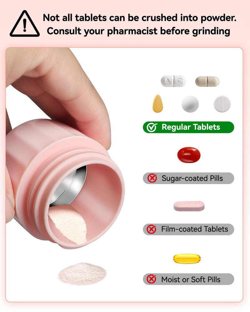 Pill Crusher Fine Powder - Cotatoc 3-in-1 Pill Crusher with Stainless Steel Grinding Pestle, Portable Pill Cutter and Crusher for Elderly and Pets (Pink) Pink