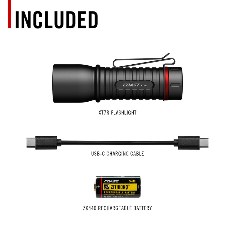 Coast XT7R 1500 Lumen Rechargeable LED Flashlight with Magnetic Mount, Slide Focus, and Pocket Clip, Black
