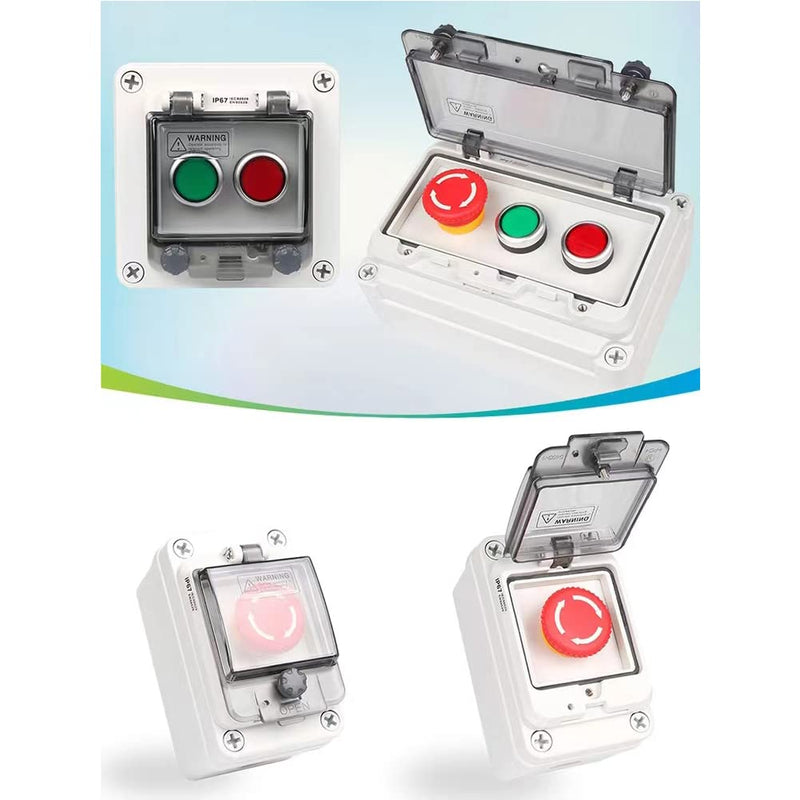 Push Button Box Ip67 with Emergency Stop Button Red Green Yellow Momentary Push Button Button with Protective Cover Anti-Misoperation Switch(Ac/Dc 6a-110v/3a-240v/2.5a-380v) Single row red/green/yellow/emergency stop button