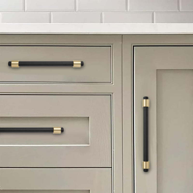 khtumeware 3 inch 5 Pack Matte Black/Brushed Brass Cabinet pulls Zinc Alloy, Kitchen Cabinet Handles, Wardrobe Drawer Handles - Suitable for Bathroom cabinets, Bedroom Furniture