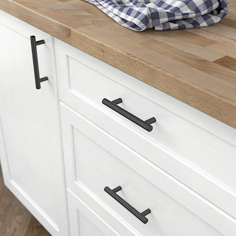 ANGSTROM 10-Pack Round Bar Cabinet Pulls, Euro-Style T-Bar Handle 6.3" CC, Matte Black (8.7" Length) 8.7" Length (6.3" CC)