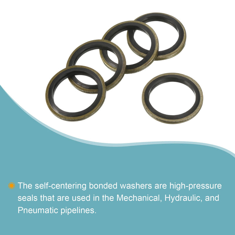 MECCANIXITY Bonded Sealing Washers M16 21.54x16x2mm Carbon Steel Nitrile Rubber Gasket, Pack of 10 21.5x16x2mm