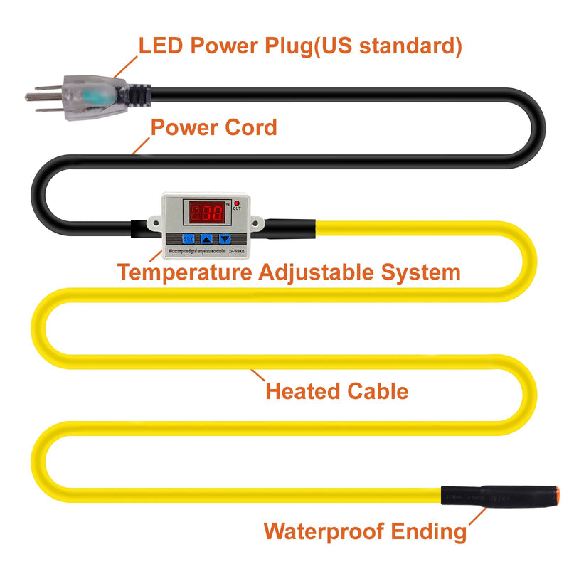 Cupohus Heat Tape for Water Pipes 6FT, Self-Regulating Digital Display Thermostat, Freeze Protection Roof Deicing Cable for Metal, Plastic Home Pipes, RV Water Hose
