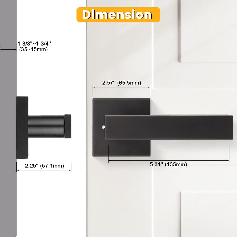 2 Pack Privacy Door Handle,Keyless Matte Black Interior Door Knob,Heavy Duty Door Lever Hardware for Bedroom/Bathroom,Reversible for Left & Right 2