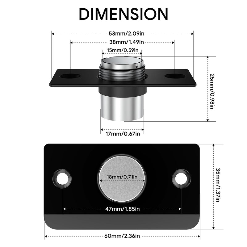 Mousike Door Ball Catch Hardware, Adjustable Hidden Magnetic Ball Catch, Stainless Steel Strike Plate with Strong Suction, Door Ball Catch Replacement for Top of Door (4 Pack, Black) 4 Pcak - Magnetic