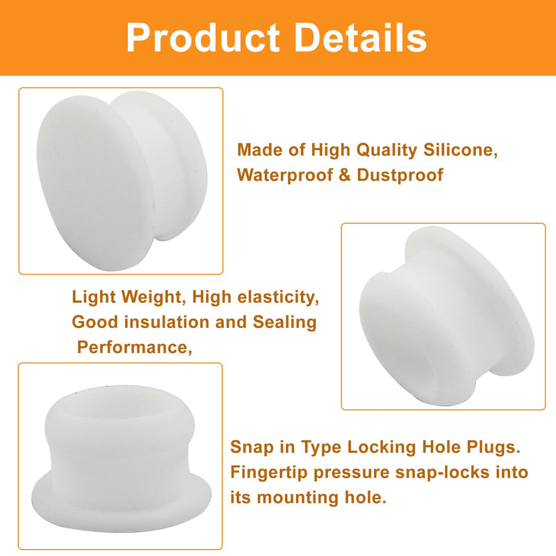 Murtenze 20PCS 12mm/0.47 Inch Silicone Hole Plugs Snap in Locking, Rubber Hole Plug Waterproof Tapered Round Hole Stoppers Flush Type Panel Plugs Fastener(White) 20