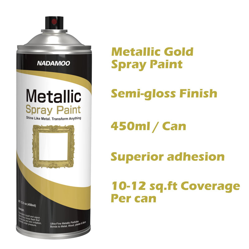 NADAMOO Metallic Spray Paint, Gold - Fast-Drying Finish for DIY Crafts, Models, Furnitures & Home Decor, Covers Plastic, Wood, Metal - 2 Cans 12.5 Ounce (Pack of 2)
