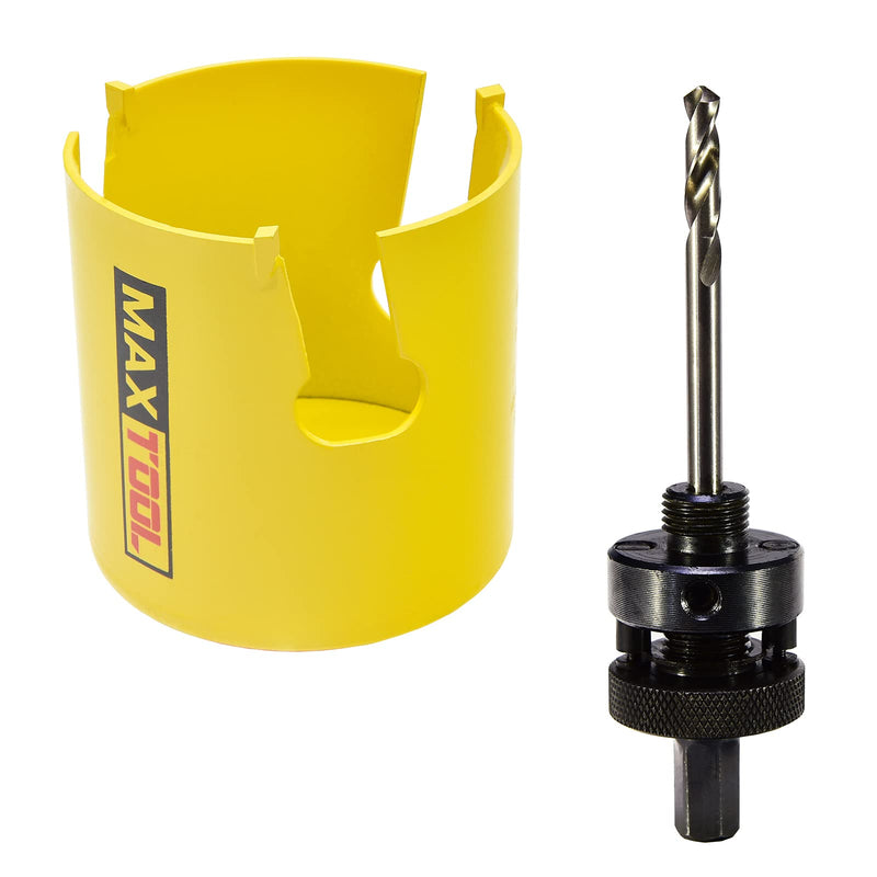 MaxTool 2-1/4" TCT Hole Saw 57mm Carbide Tip Holesaw 2.25" Deep with 5/8-18 Thread Arbor Pilot Drill 3-Piece for Tough Abrasive Material; CT00Y57R216A