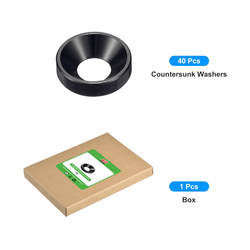 uxcell 40 Pcs M6 Finishing Countersunk Washers, Aluminum Alloy Screw Gaskets, Cup Head Washer Gasket for Mechanical Accessories Parts, Black