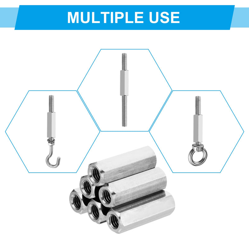 PATIKIL 1/4"-20 UNC 304 Stainless Steel Hex Coupling Nuts, 5Pcs 1" Length Fully Threaded Rod Coupling Nut Studding Connector Fasteners, Silver Tone 1/4"-20 x 1" 5
