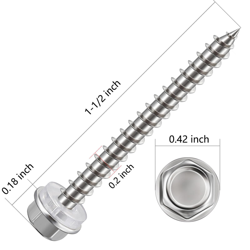 (130Pcs)#10x1-1/2" Self-Tapping Screws for Wood 410 Stainless Steel Hexagon Head Quick Tapping #10x1-1/2"