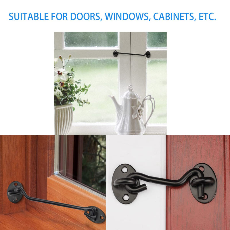 3” Privacy Hook and Eye Latch Easy Lock for Barn Door, Black (3 INCH-2PCS) 3 INCH-2PCS