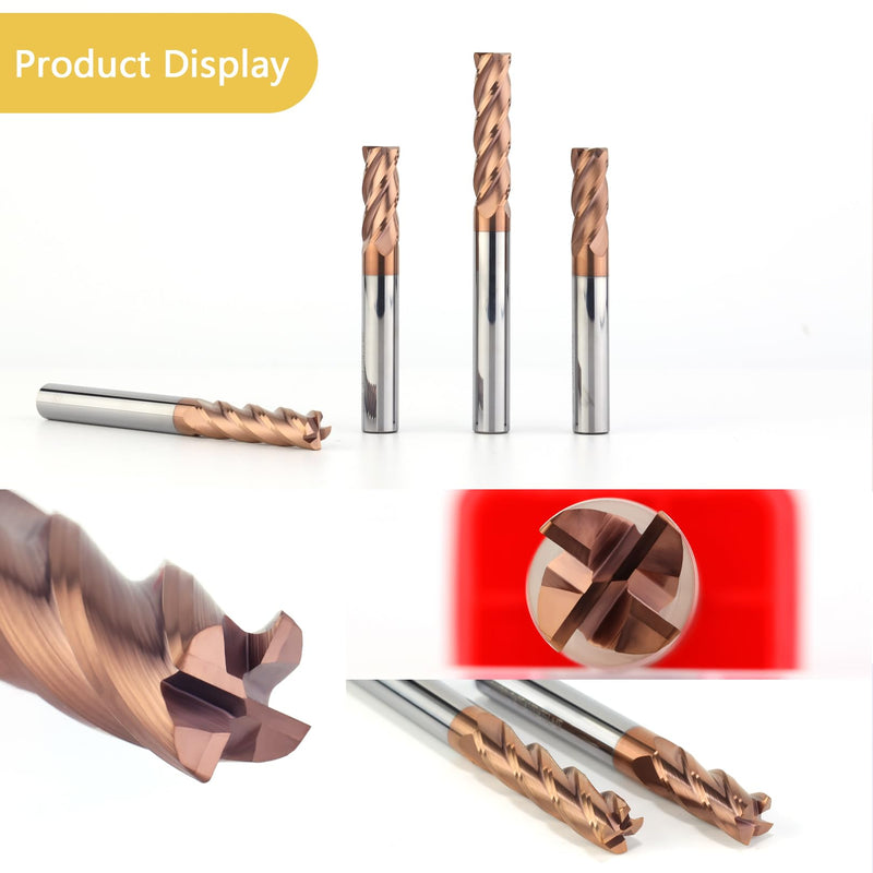 1/2" Tungsten Carbide Corner Radius End Mill 4Flute Milling Bits Sets with TISIN Coated for Steel 1/2 in R0.03
