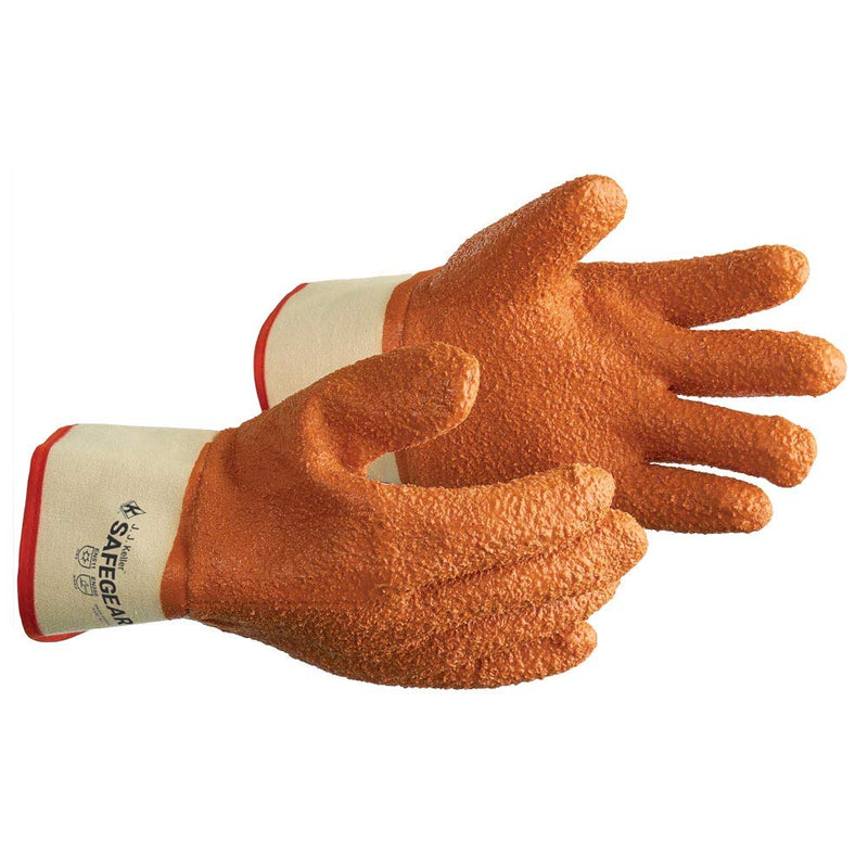 J. J. Keller & Associates, Inc. SAFEGEAR PVC Vinyl Work Gloves, 3 Pairs - EN388 Cut-Resistant Orange Textured Gloves Extra-Large