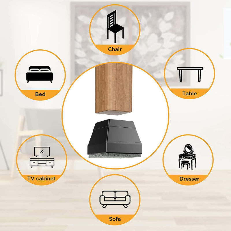 Square Chair Leg Protectors for Hardwood Floors, 24 Pcs Silicone Furniture Legs Caps to Prevent Floor from Scratches and Reduce Noise, Easy to Move,（Fit: 0.866" -1.14" Black）. Square M(0.866-1.14")