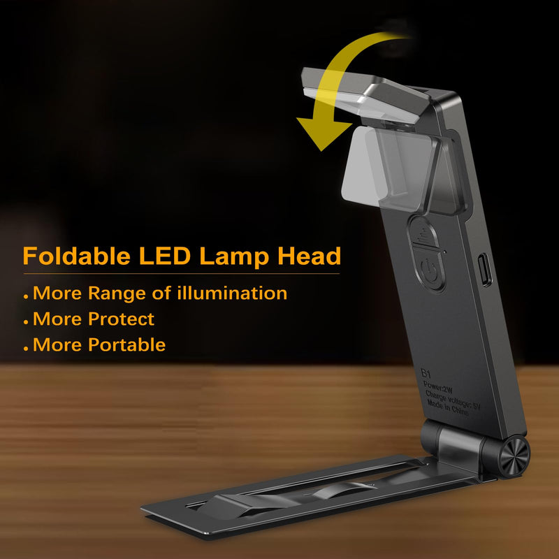 VTIGER Reading Light, USB Rechargeable Book Light for Reading in Bed,Foldable Clip-on LED Booklight, 3 Amber Colors & 4 Brightness Dimmable,Long Lasting Portable Bookmark Lamp for Book Lovers, Kids Gray